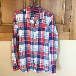 Men’s linen polo button down shirt L